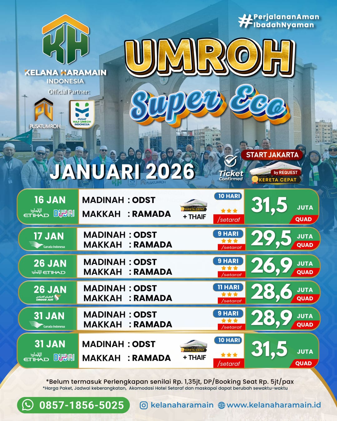 Paket Biaya Umroh Super Eco 3, 4, 19, 26 Januari 2026