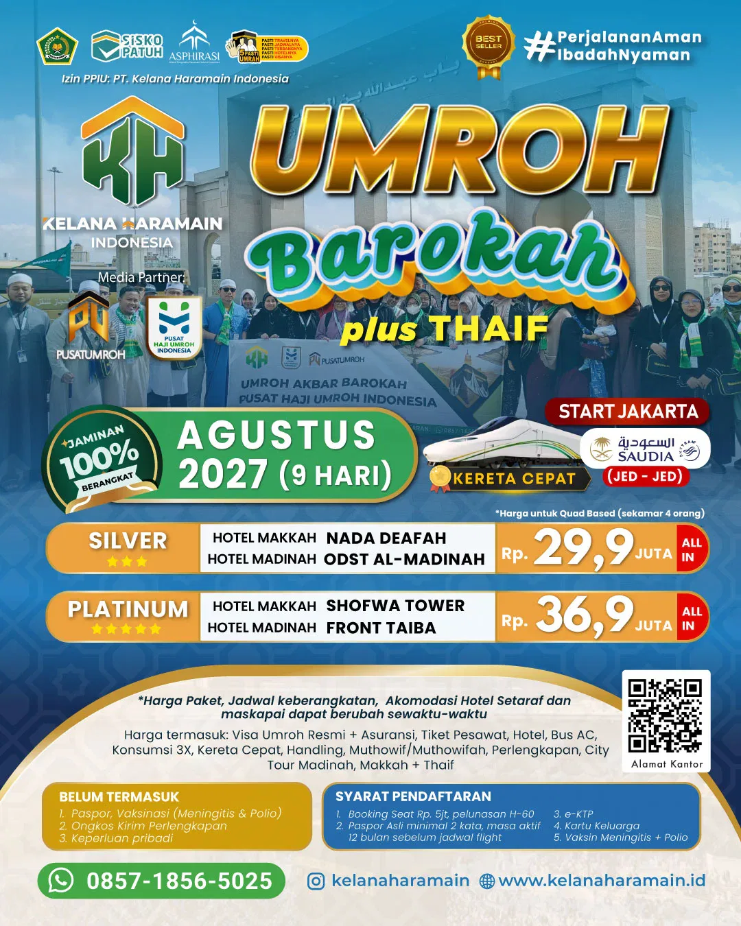 Paket Biaya Umroh Agustus 2027 plus Thaif Silver Platinum